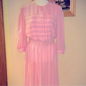 𝅺VINTAGE PBJ Barbie dress szS/M midi 70s pink wiggle belted VTG rockabilly